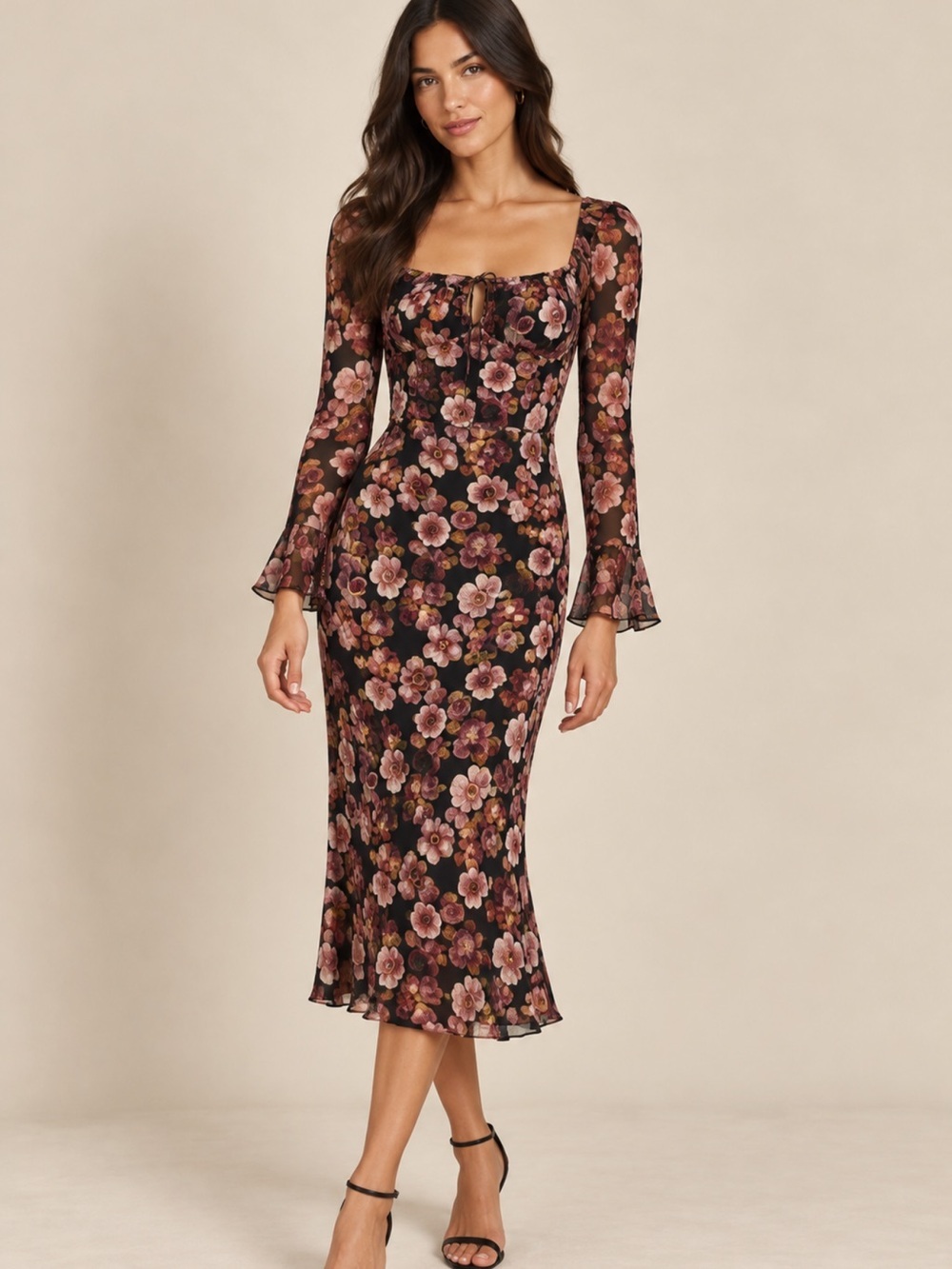 Reformation Kiley Dress Midi Long Sleeve Size 4